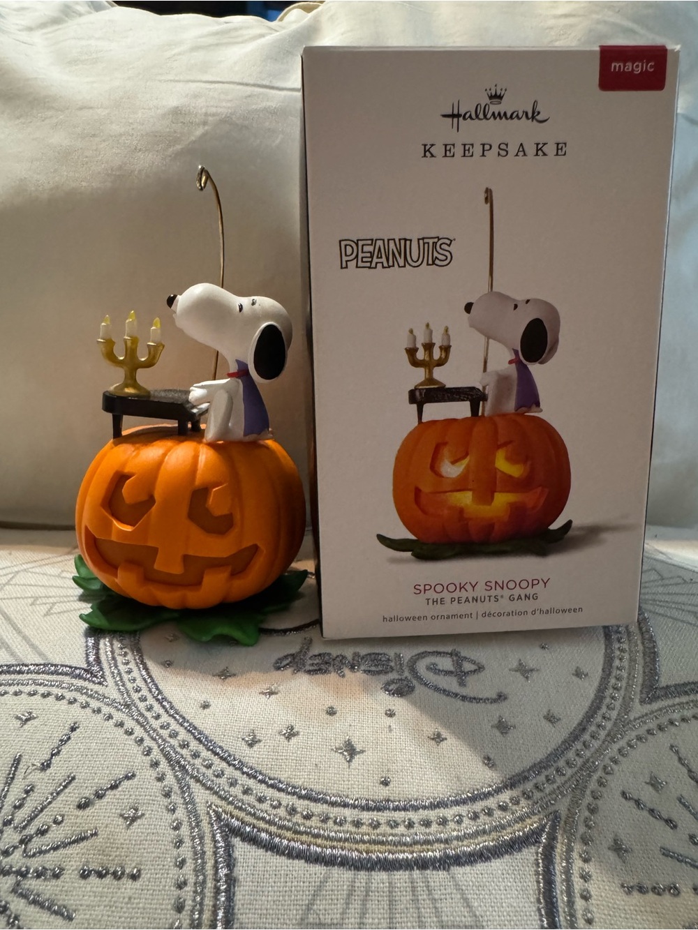 Hallmark Spooky Snoopy Halloween Pumpkin Ornament in Orange, White, Black, Gold